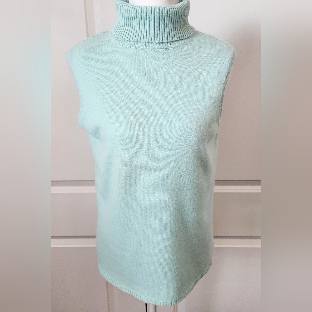 Women's Chadwick's Cyan Cashmere Sleeveless Turtleneck Size Large